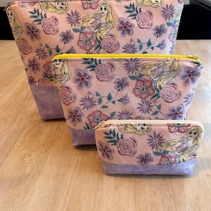 Tangled/Rapunzel Fully lined boxed zipper pouch - 3 sizes
