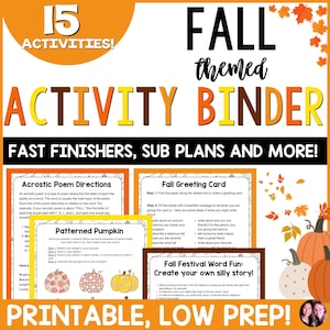 Fall Themed Activity Binder/Kit/Packet 15 No Prep Independent Activities
