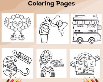 Cute and Groovy Coloring Pages, Bold & Easy Printable Coloring Sheets, Fun Designs for Stress Relief and Relaxation for Kids, Teens, Adults