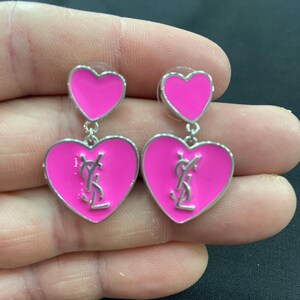 MEGA SALE Vintage YSL Silver Heart dangle earrings