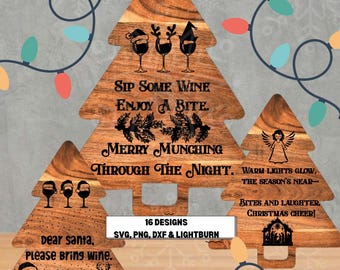Christmas Charcuterie Bundle, Lightburn, DXF, PNG, SVG, Cutting Board, Santa Claus Svg Bundle, Farmhouse Kitchen Board Svg, Xmas Charcuterie