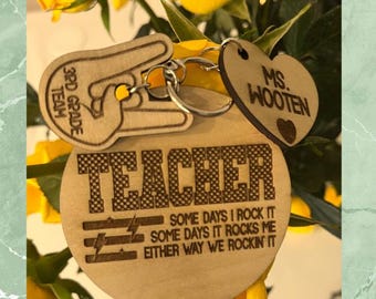 Personalized Teacher Keychain Custom Laser Engrave Wood Gift Teacher Appreciation End of Year Thank You Gift Grade Level Gift Principal