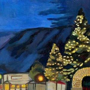 Wyoming Winter por Maggie Hofmann - pintura acrílica de cena de inverno de Wyoming na neve mini impressão de pintura acrílica de alta qualidade