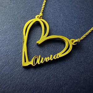 Custom Heart Necklace, Heart Name Necklace, Personalized Name Necklace, Heart Necklace, Anniversary Gift, Custom Heart Charm Necklace