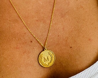 Personalized Sterling Silver Medallion Necklace: Custom Initial Charm