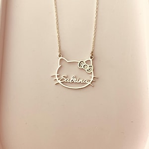 Cute Kitty Necklace, Kitty Name Necklace, Cute Cat Name Pendant, Kitty Gold Necklace, Cat  Jewelry, Kitty Pendant, Cat Gifts For Kids