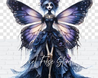 Gothic Fairy Skeleton PNG, Dark Butterfly Clipart, Halloween Witch Art, Spooky Sublimation Design, Transparent Background, Commercial Use