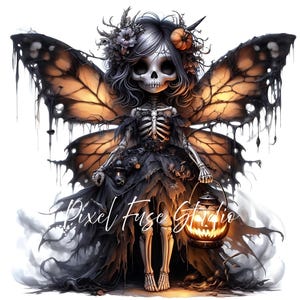 Halloween Fee Clipart, Gothic Dark Fantasy Kunstdrucke, gruselige Sublimationsdesigns, Aquarell Schmetterling Fee, Scrapbooking Printables JPG