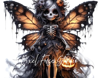 Halloween Fairy Clipart, Gothic Dark Fantasy Art Prints, Spooky Sublimation Designs, Watercolor Butterfly Fairy, Scrapbooking Printables JPG