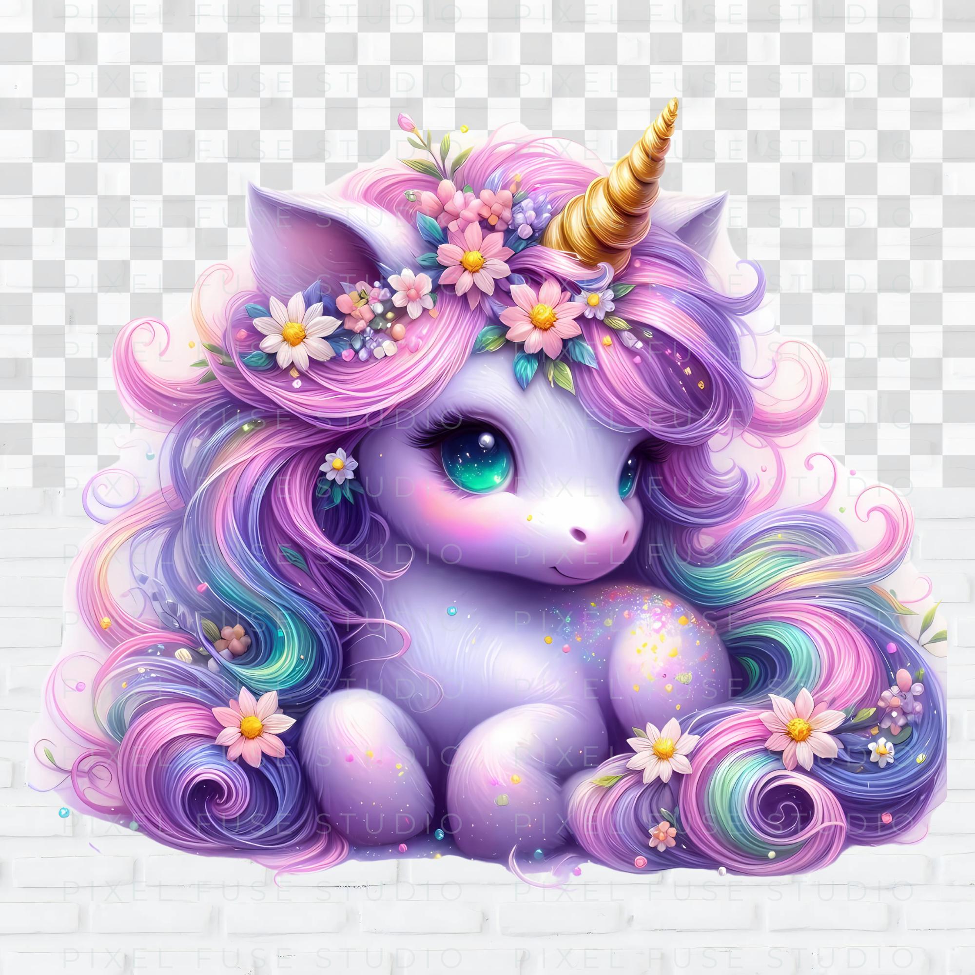 Floral Unicorn PNG Whimsical Fantasy Pastel Watercolor Clipart Sets ...