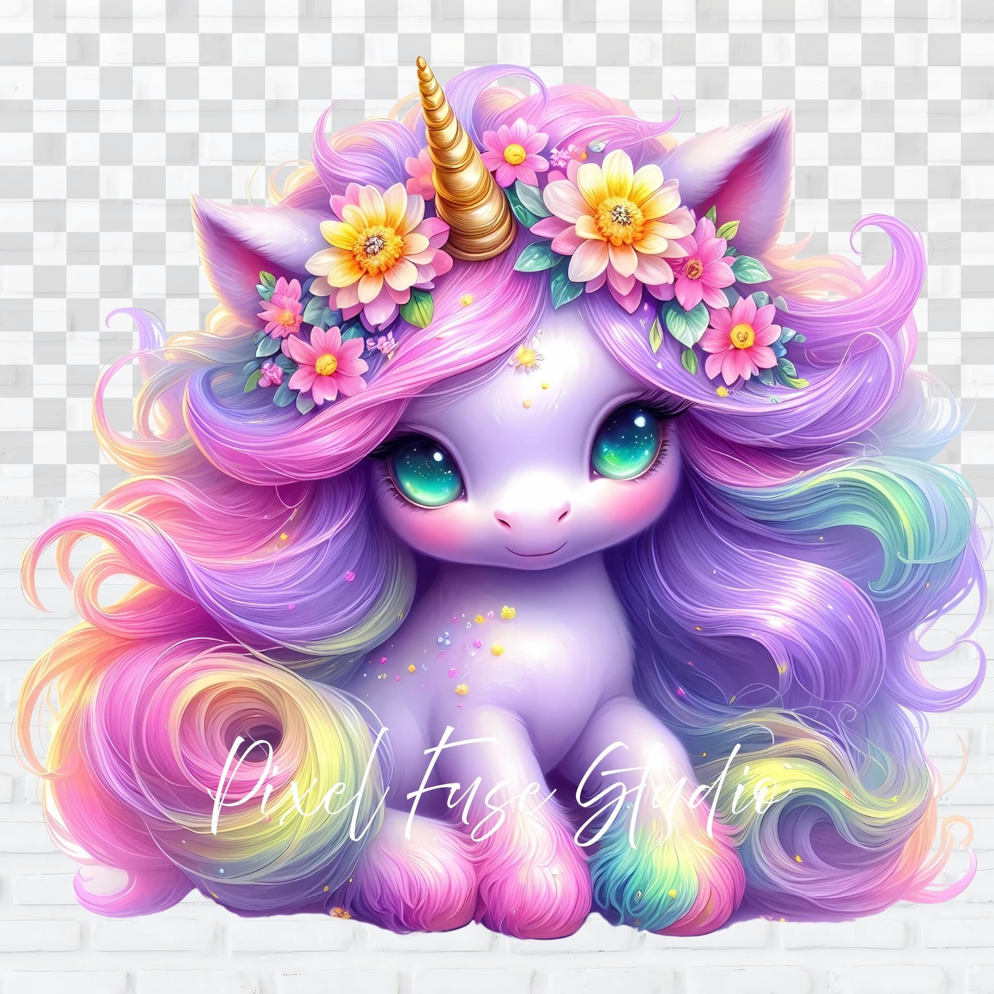 Floral Unicorn PNG Whimsical Fantasy Pastel Watercolor Clipart Sets ...
