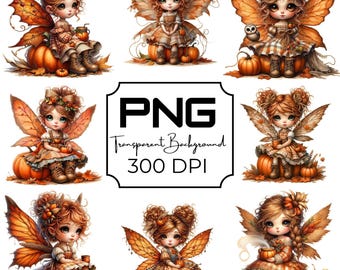 Autumn Pumpkin Fairy Clipart, Fall Fairy Girls PNG Bundle, Harvest Woodland Art, High Resolution 300 DPI, Commercial Use, Thanksgiving