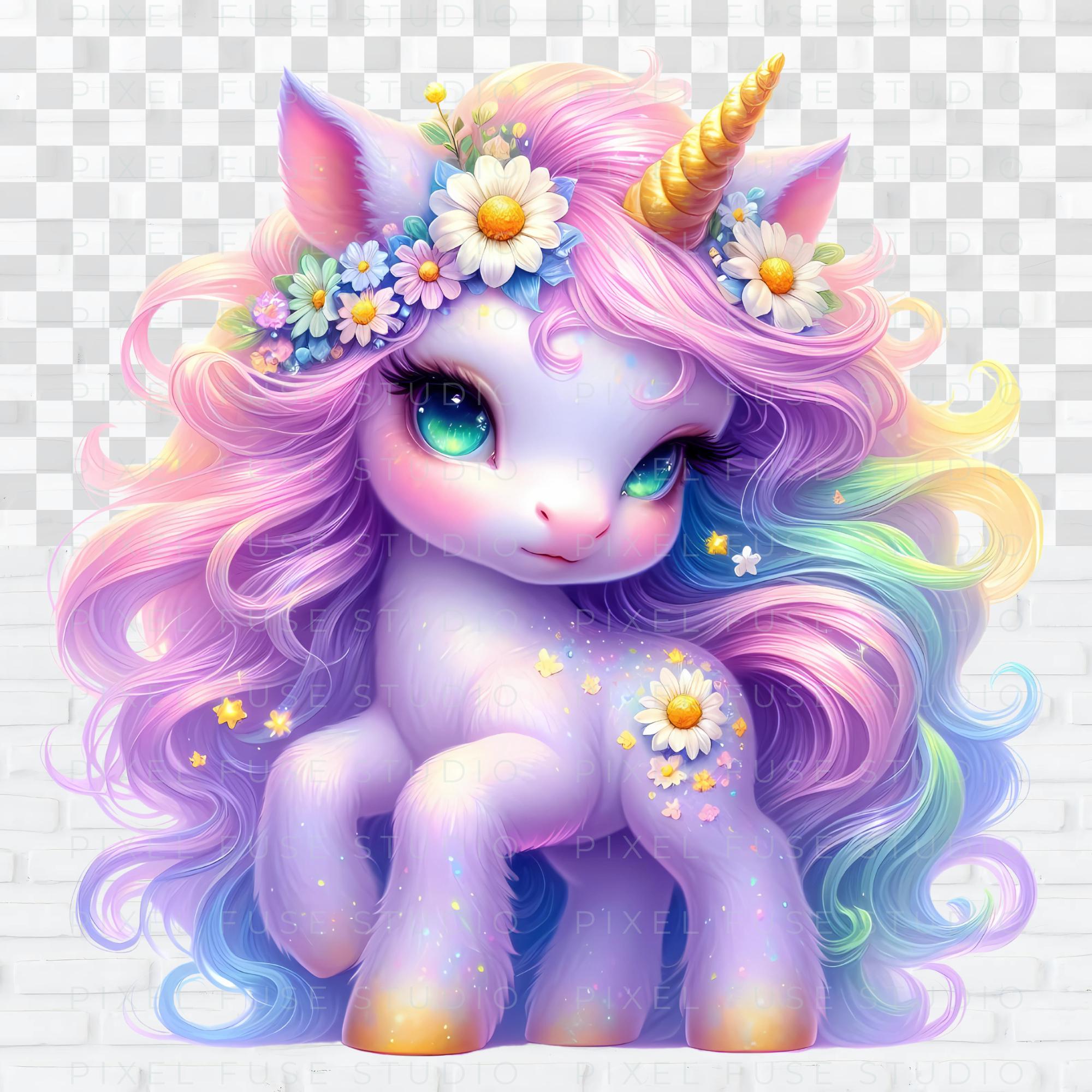 Floral Unicorn PNG Whimsical Fantasy Pastel Watercolor Clipart Sets ...