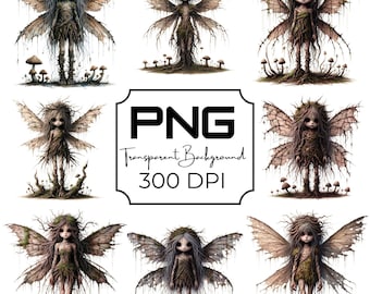 Dark Forest Fairy PNG, Gothic Woodland Sprite Clipart, Creepy Fairy Clip Art PNG, Spooky Halloween Fantasy Creature, Transparent Background
