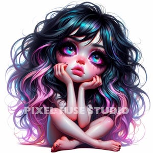 Pastel Goth Girl Clipart, Dark Fantasy JPG, Cute Emo Art, Alternative Digital Download, Creepy Cute Illustration, Gothic Aesthetic Printable