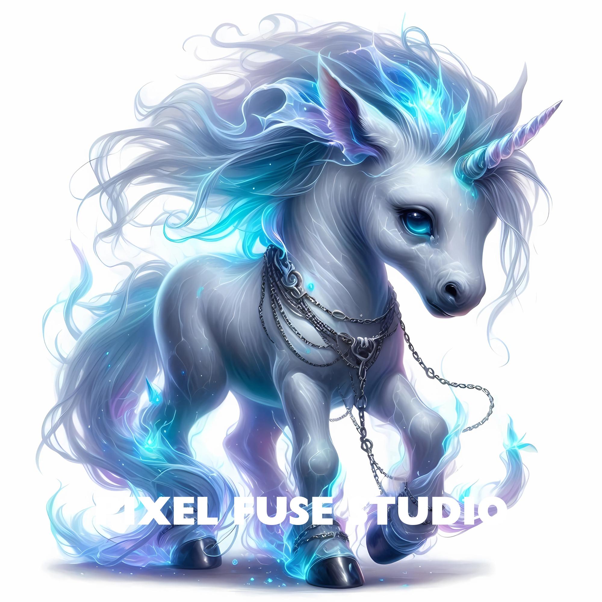 Ghostly Blue Unicorn Clipart Set for Scrapbooking Stickers Fantasy Wall ...