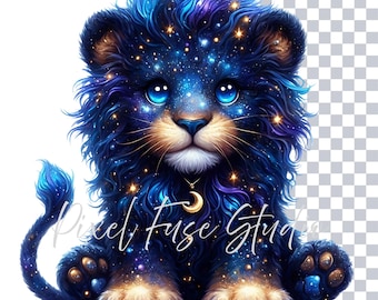 Galaxy Lion PNG Digital Download Celestial Big Cat Clipart Mystical Cosmic Animal Art Fantasy Sublimation Watercolor Printable Design