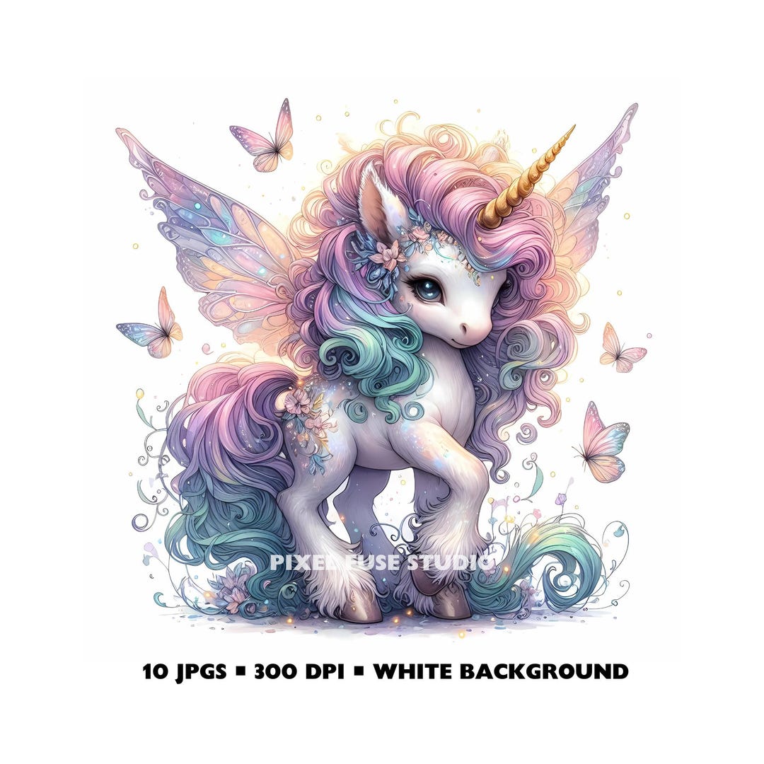 Pastel Fairy Unicorn Clipart Set Fantasy Digital Stickers Junk Journal ...