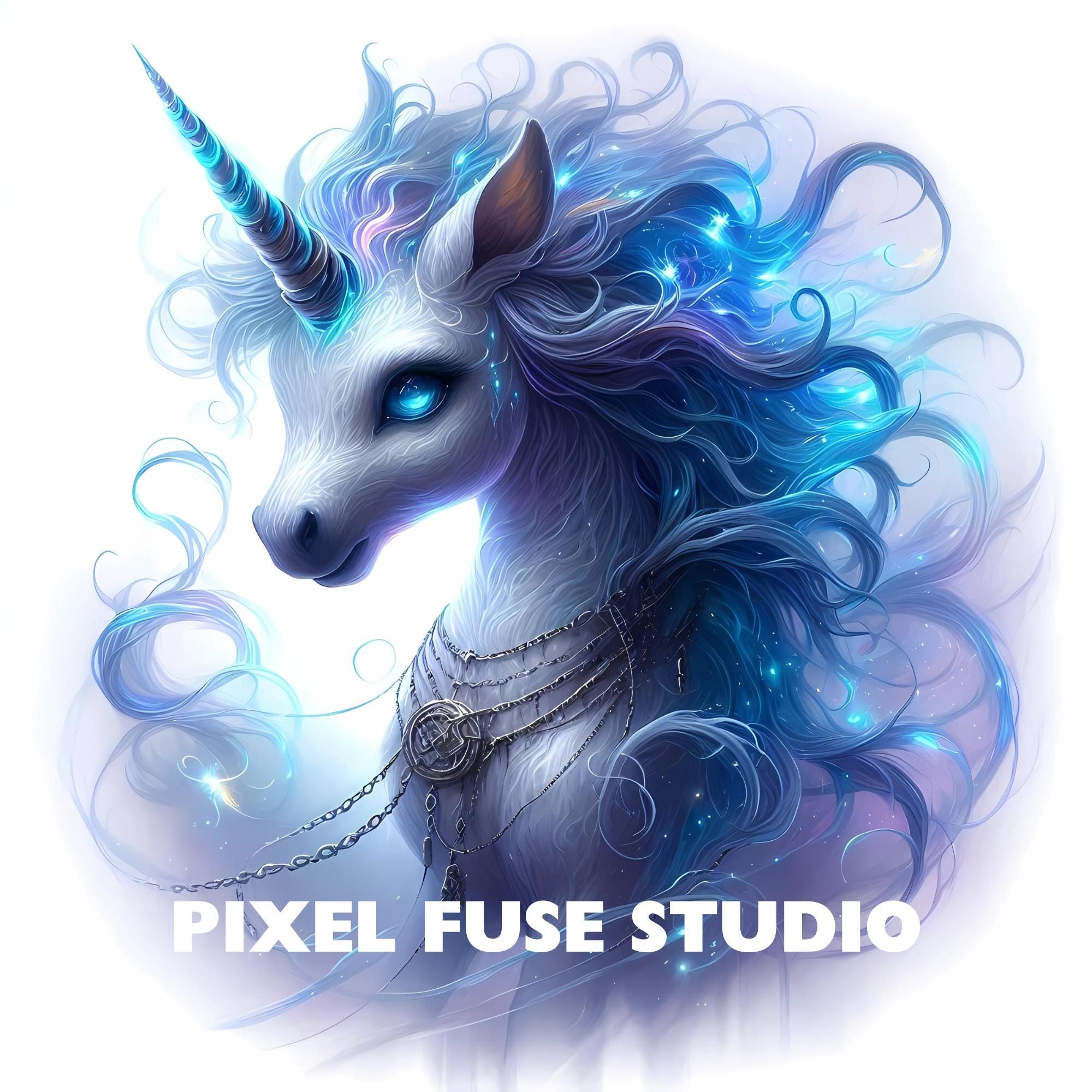 Ghostly Blue Unicorn Clipart Set for Scrapbooking Stickers Fantasy Wall ...