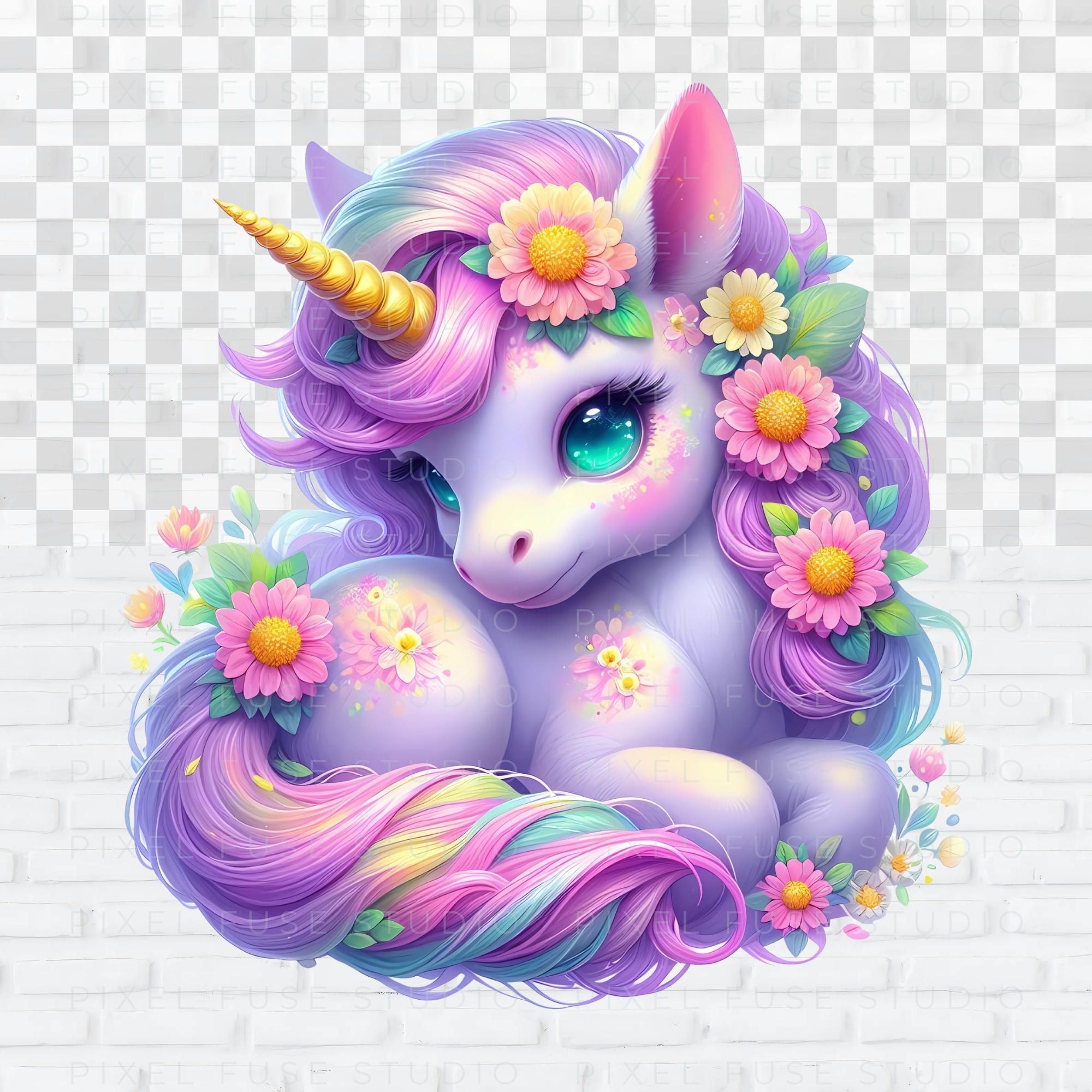 Floral Unicorn PNG Whimsical Fantasy Pastel Watercolor Clipart Sets ...