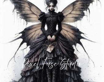 Gothic Fairy Clipart, Dark Victorian Fantasy Art, Spooky Halloween Sublimation Design, Junk Journal Ephemera, Scrapbooking, Commercial Use