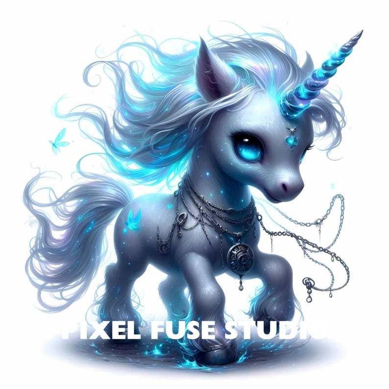 Ghostly Blue Unicorn Clipart Set for Scrapbooking Stickers Fantasy Wall ...