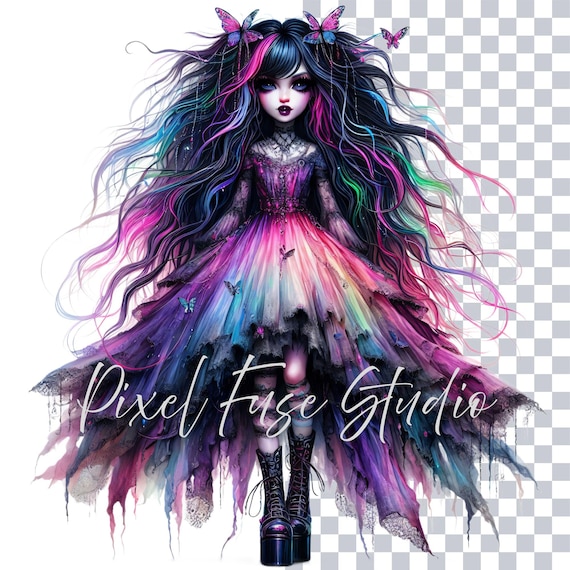 Gothic Fairy Clipart PNG, Pastel Goth Aesthetic, Dark Fantasy Butterfly Girl Digital Art, Sublimation Designs, Stickers, Alt, Commercial Use