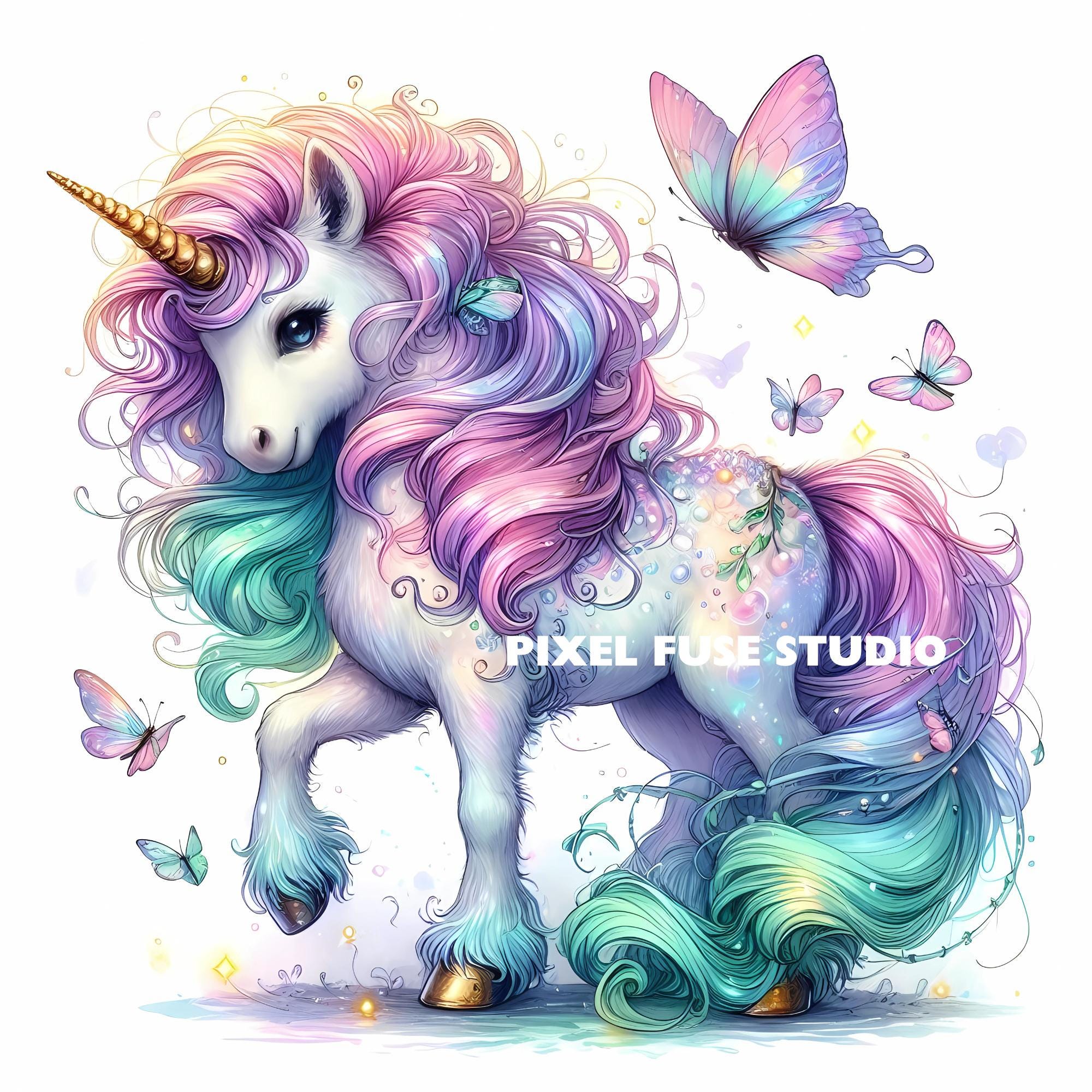 Pastel Fairy Unicorn Clipart Set Fantasy Digital Stickers Junk Journal ...