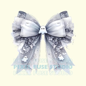 halloween coquette bow png, halloween bow design, tshirt design, png stickers, halloween shirt png, cute ghost, lace bow, white png