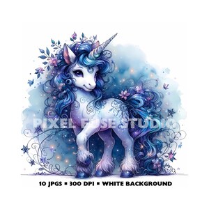 Floral Unicorn Clipart: Pastel Watercolor Fantasy Animals (JPEGs)