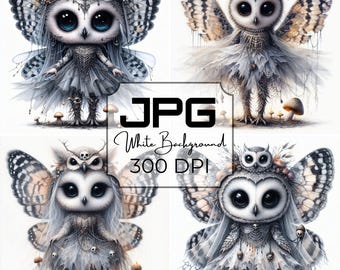 Gothic Owl Fairy Clipart, Dark Fantasy Art, Cottagecore Fantasy Owls, Commercial Use Digital Download, Woodland Creatures, Journal Prints