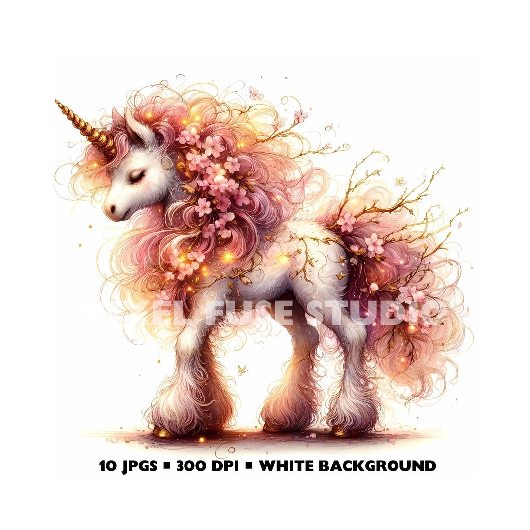 Fantasy Floral Unicorn Clipart Set, Spring Pastel Watercolor Art for ...