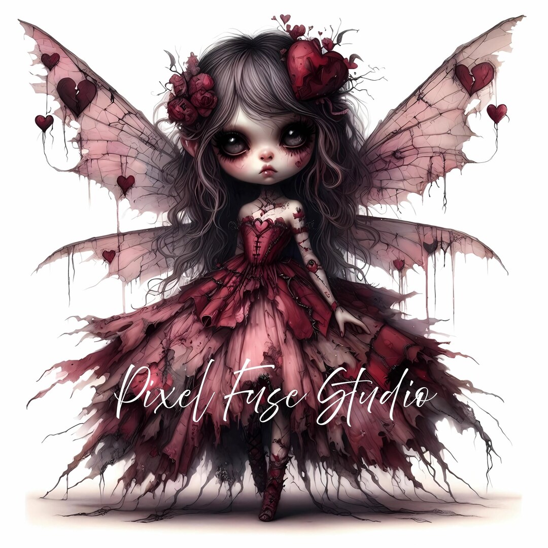 Gothic Valentine Fairy Clipart Set, Red Halloween, Creepy Cute Dark ...