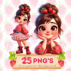 Strawberry Girl PNG Clipart Bundle, Cute Chibi Girl Clip Art, Kawaii Girl Sublimation, Summer Stickers Pack, Commercial Use PNG, Digital Art