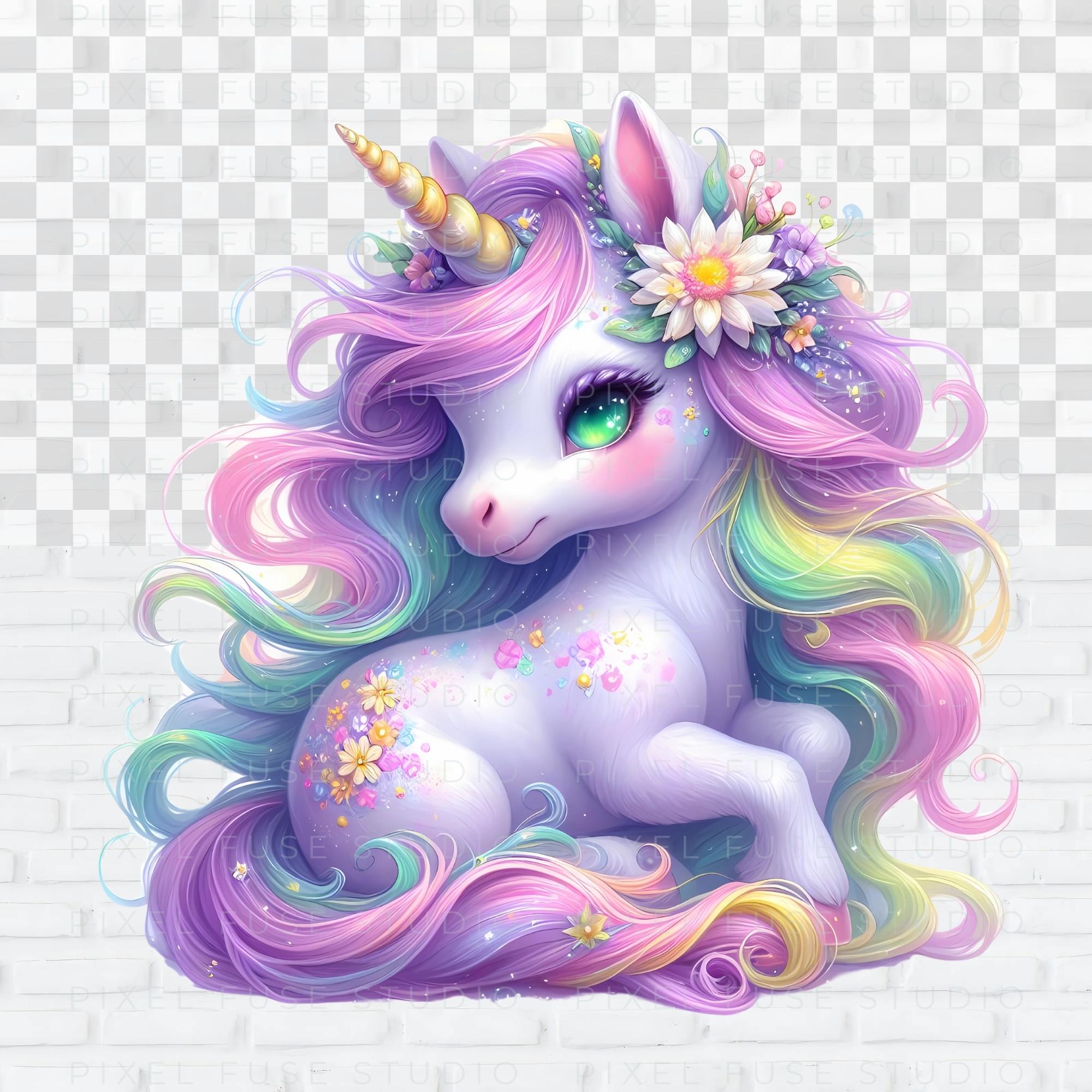 Floral Unicorn PNG Whimsical Fantasy Pastel Watercolor Clipart Sets ...