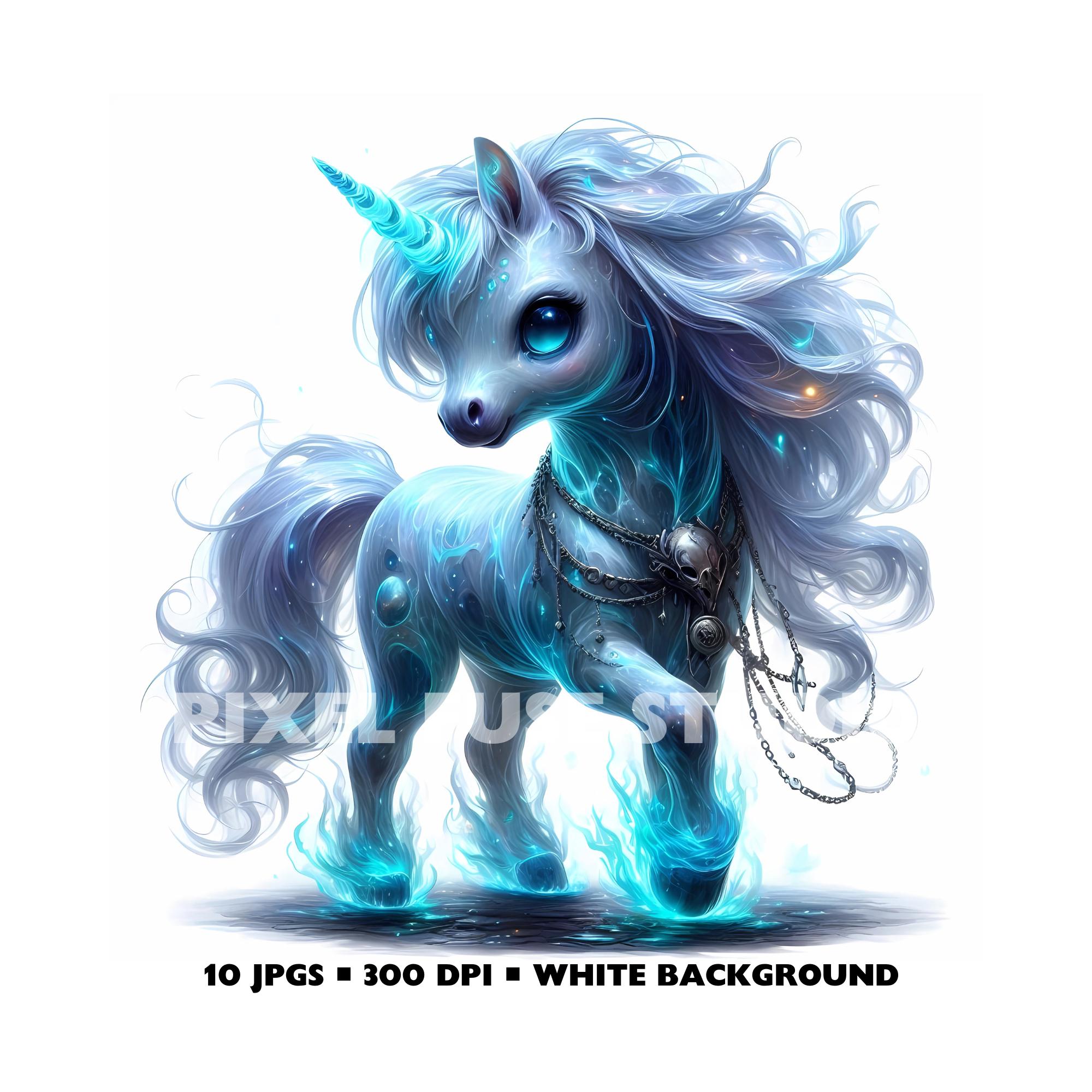 Ghostly Blue Unicorn Clipart Set for Scrapbooking Stickers Fantasy Wall ...