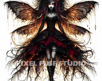 Gothic Fairy Clipart Set, Pastel Goth Aesthetic, Mystical Fantasy, Digital Art for Crafters, Junk Journal, Stickers, Scrapbooking Printables