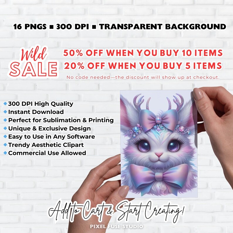Cute Bunny PNG Clipart Bundle Iridescent Kawaii Pastel Fantasy Animal ...
