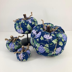 Blue Floral Pumpkins – Fabric Pumpkins for Fall Decor, Shabby Cottage Pumpkin, Autumn Table Centerpiece, Farmhouse Style