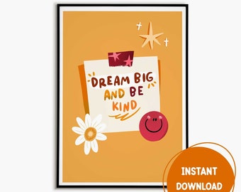 Poster for Classroom Dream Big Little One Classroom Poster Dream Big Wall Art Class Printable Poster Nursery Decor Poster 70s Style Poster