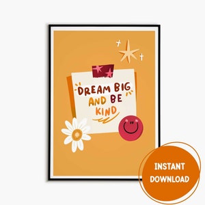 Poster for Classroom Dream Big Little One Classroom Poster Dream Big Wall Art Class Printable Poster Nursery Decor Poster 70s Style Poster