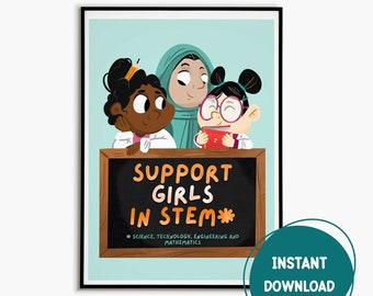 Girls in STEM Classroom Poster: Women Empowerment, Educational Wall Art (Digital Download)