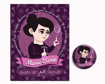 Marie Curie Pin & Postcard: Women in STEM Gift