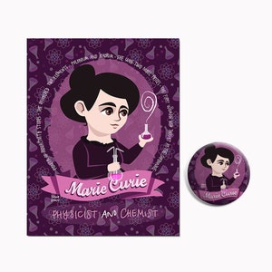 Épinglette Marie Curie Women in STEM et carte postale Women in History Month Cadeau Women in Science Cadeau pour enseignant Women in STEM Femme scientifique cadeau