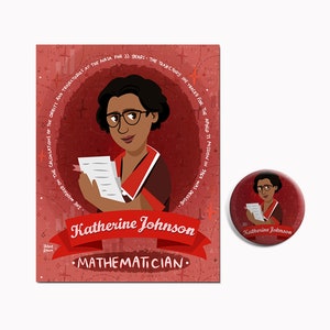 Słynne czarne kobiety w historii KATHERINE JOHNSON Kobiety w nauce Prezent dla nauczyciela nauk ścisłych Ukryte postacie Prezent dla nauczyciela Pin i pocztówka
