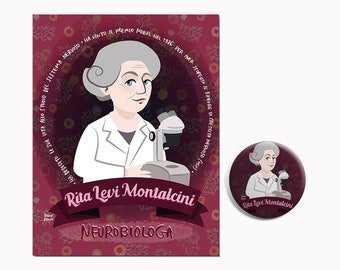 Women In STEM Rita Levi Montalcini Women in Science Teacher Gift Women In History Month Pin & postcard set Science art print