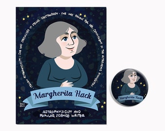 MARGHERITA HACK Pin and postcard Women in science Science Teacher gift Women in Science Pin