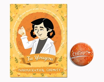 Gift for Colleague Chemist Gift Gift for Chemist College Student Gift Pin & Postcard Women in STEM