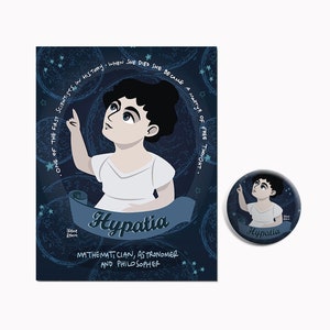 Cadeau HYPATIA Femmes dans l'histoire inspirante pour scientifique Épinglette et carte postale Bouton Science Histoire des femmes dans la science Cadeau pour mathématicien