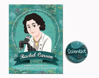 Rachel Carson Women in Stem Female Scientist Teacher Appreciation Gift Science Gift  pin and postcard Gift for Science Lover